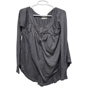 Free People We The Free Thermal Henley Top Gray Waffle Knit Small